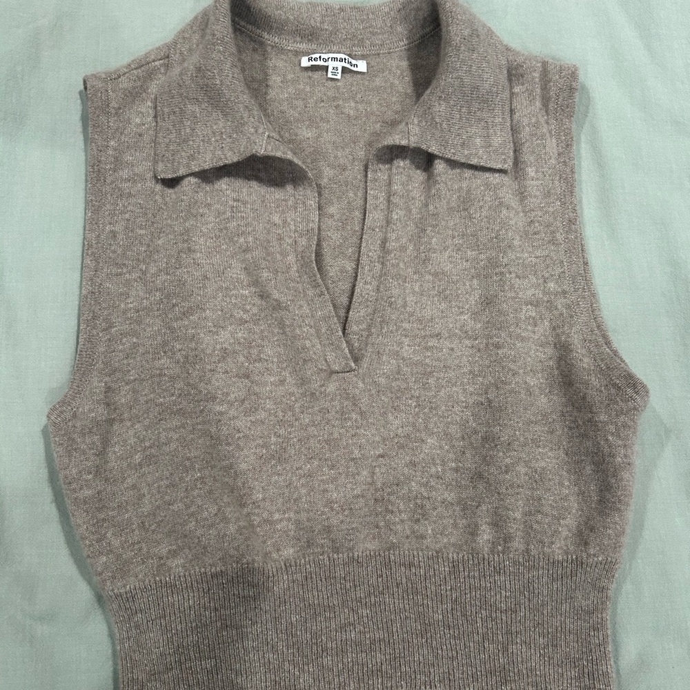 Reformation Cashmere Tan V-Neck Sweater